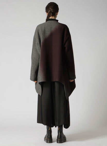 WOOL HERRINGBONE GRADATION COLLARLESS COAT