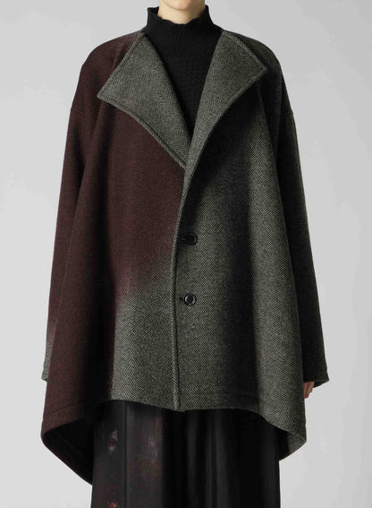 WOOL HERRINGBONE GRADATION COLLARLESS COAT