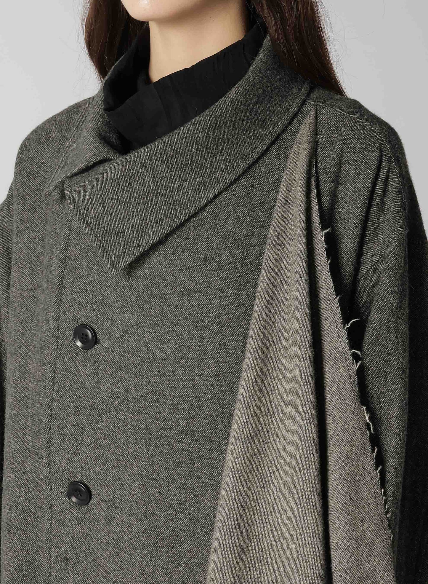 WOOL FLANNEL LEFT FLAP PANEL COAT