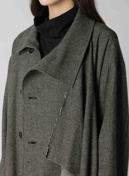 WOOL FLANNEL LEFT FLAP PANEL COAT