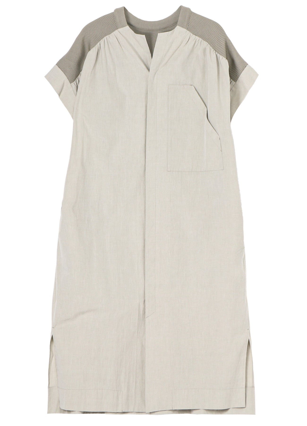 COTTON CHAMBRAY RIBBED FLY FRONT OPEN DRESS