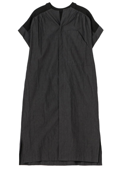 COTTON CHAMBRAY RIBBED FLY FRONT OPEN DRESS