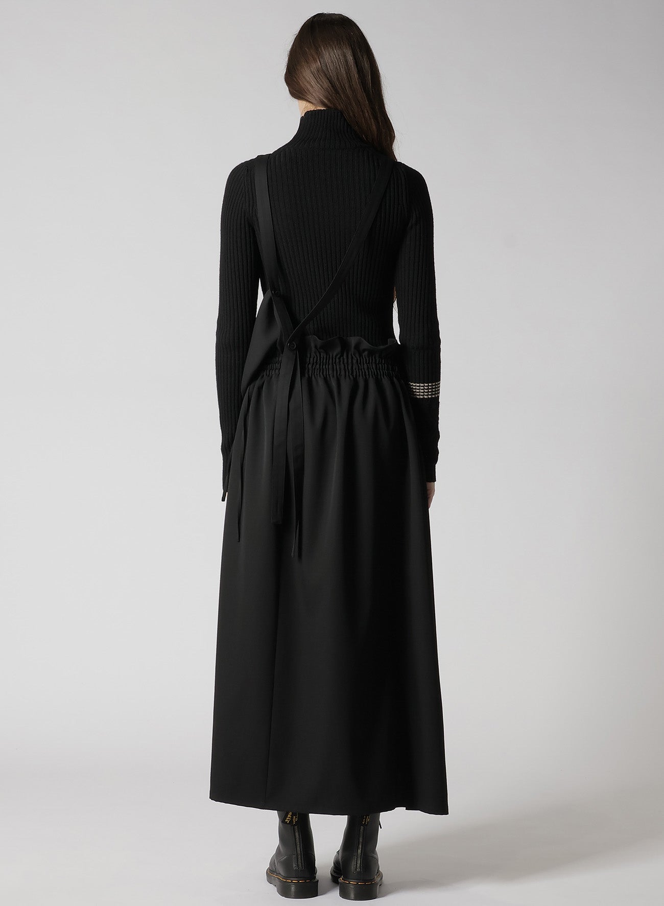 WOOL GABARDINE GATHERED DRESS WITH STRAPS