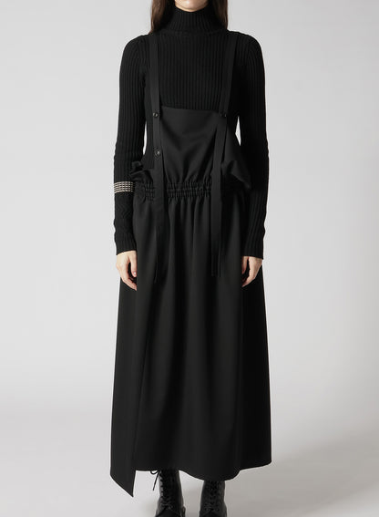 WOOL GABARDINE GATHERED DRESS WITH STRAPS