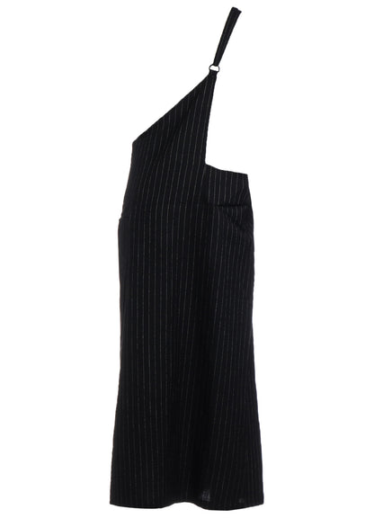 WOOL STRIPE ASYMMETRIC SINGLE STRAP DRESS