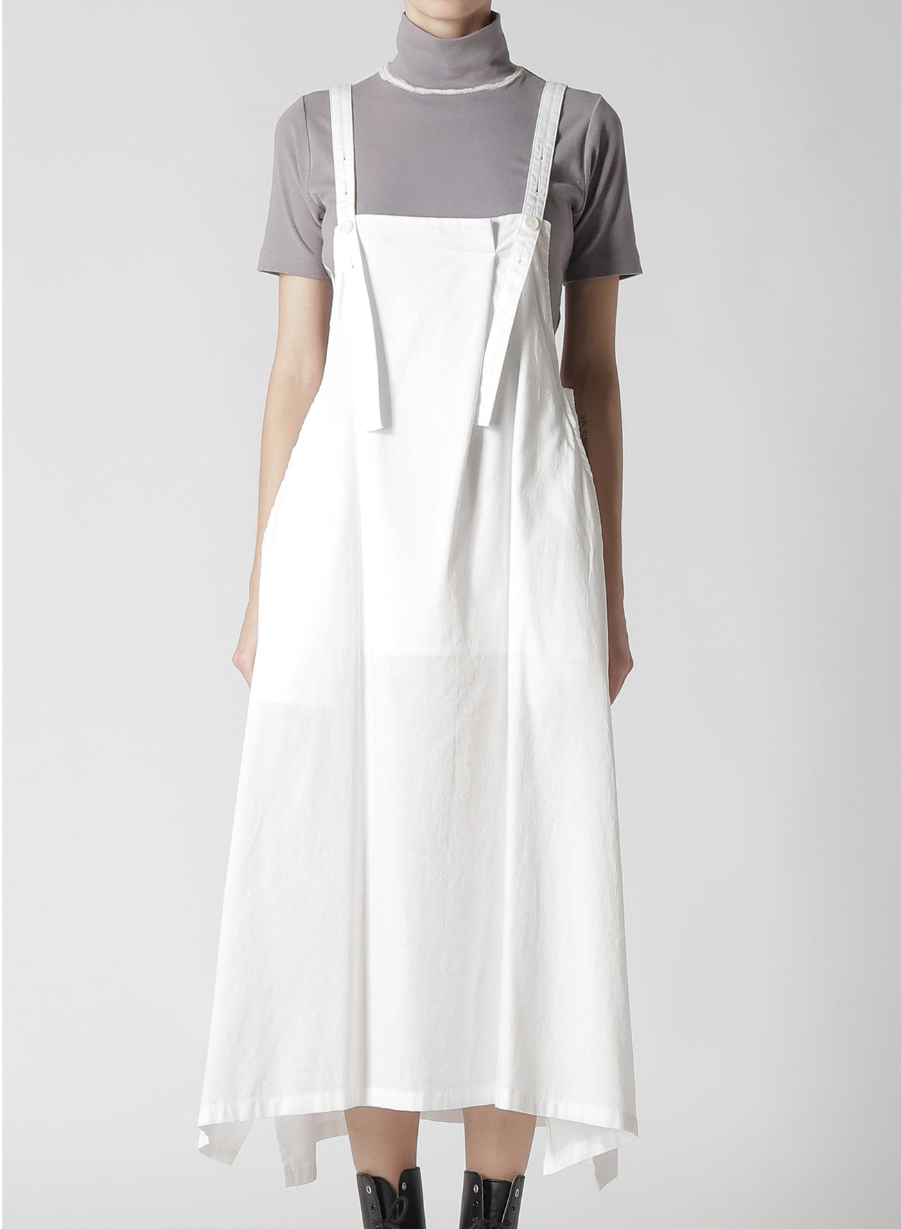 [Y's BORN PRODUCT] THIN COTTON TWILL FRONT TUCKED SHOULDER STRAP DRESS