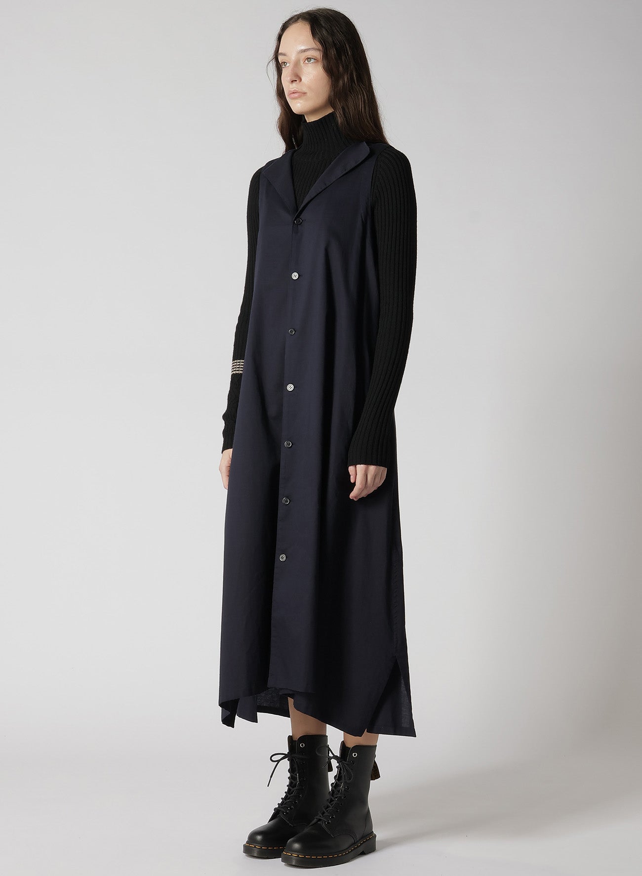 Y's THIN COTTON TWILL SLEEVELESS DRESS 黒 Y's BORN PRODUCT] THIN COTTON TWILL COLLAR CUT OFF