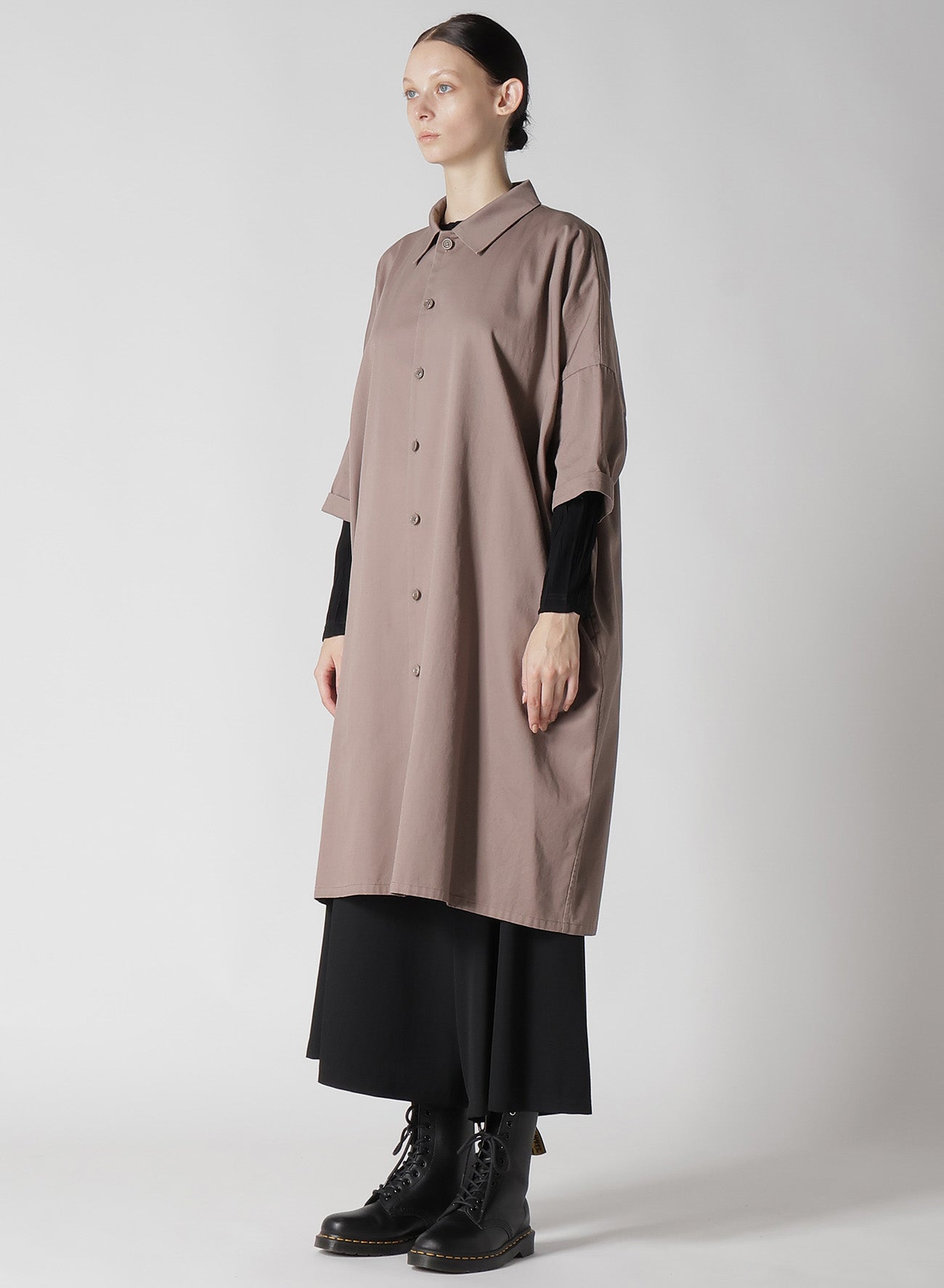 [Y's BORN PRODUCT] COTTON TWILL HALF SLEEVE SHIRT DRESS