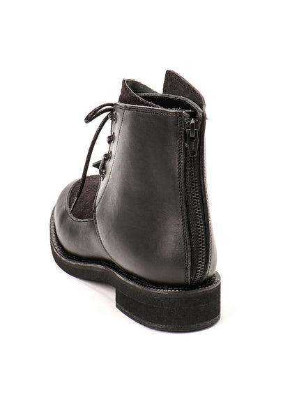 SMOOTH LEATHER/WOOL HERRINGBONE COMBI LACE-UP BOOTS