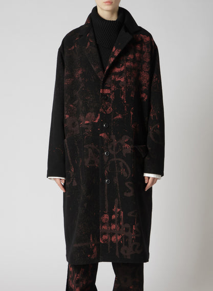 WOOL FLANNEL SCRIBBLE PATTERN LONG JACKET