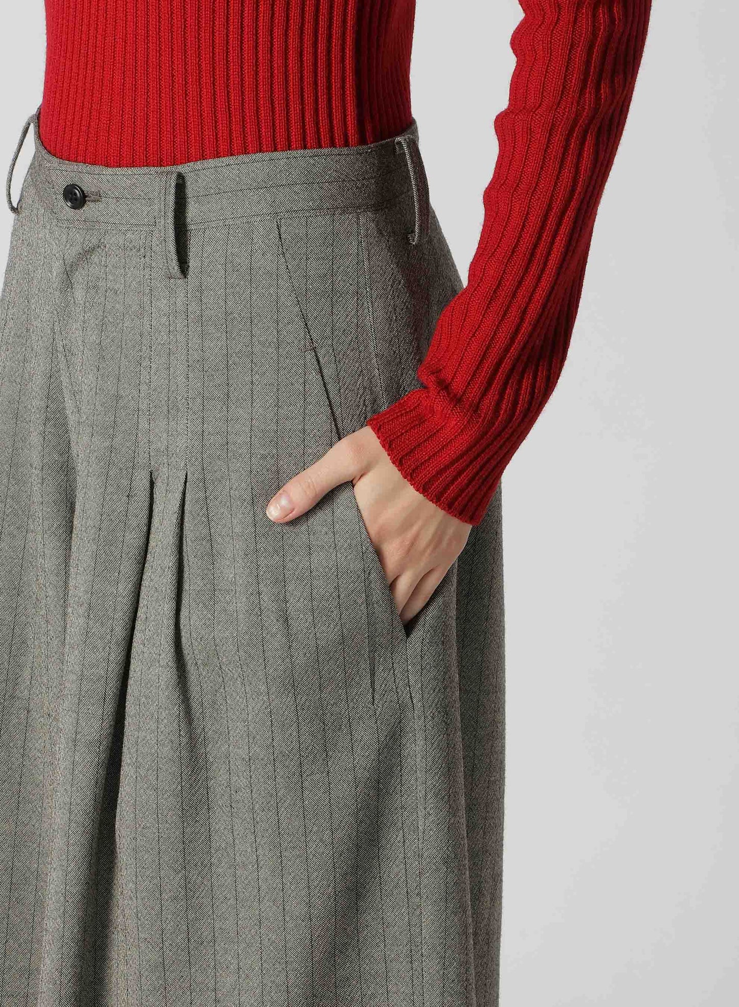 WOOL STRIPE DOUBLE TUCK WIDE PANTS