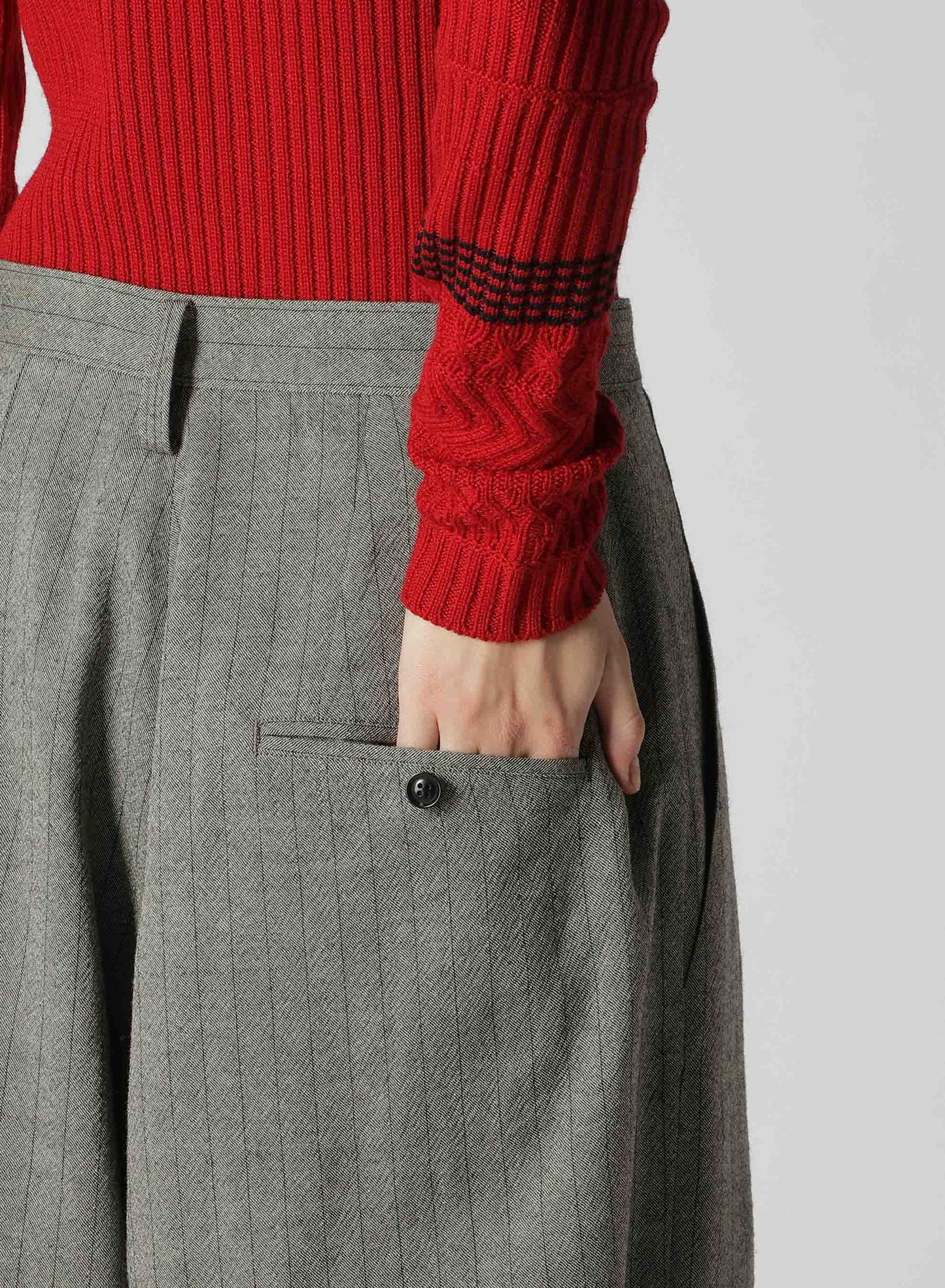 WOOL STRIPE DOUBLE TUCK WIDE PANTS