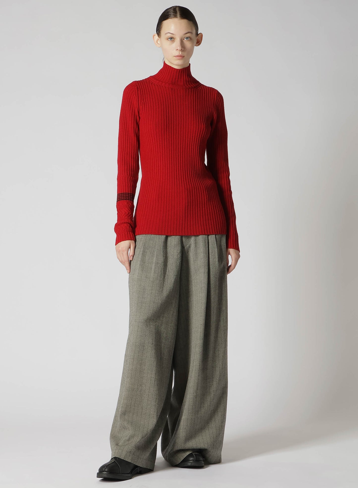 WOOL STRIPE DOUBLE TUCK WIDE PANTS