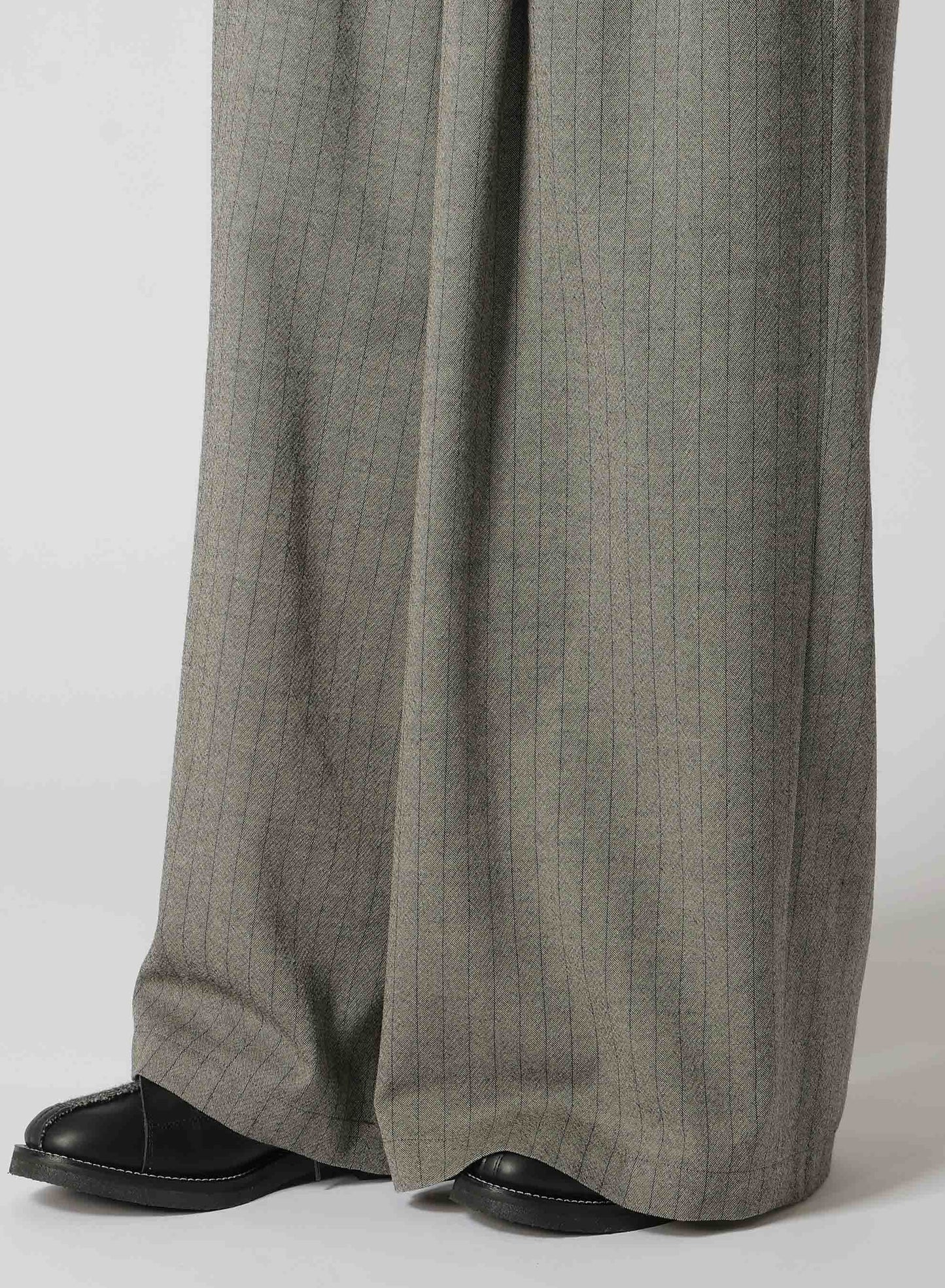 WOOL STRIPE DOUBLE TUCK WIDE PANTS