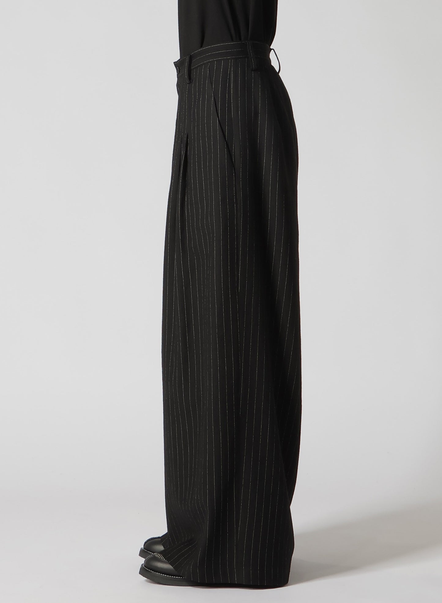 WOOL STRIPE DOUBLE TUCK WIDE PANTS