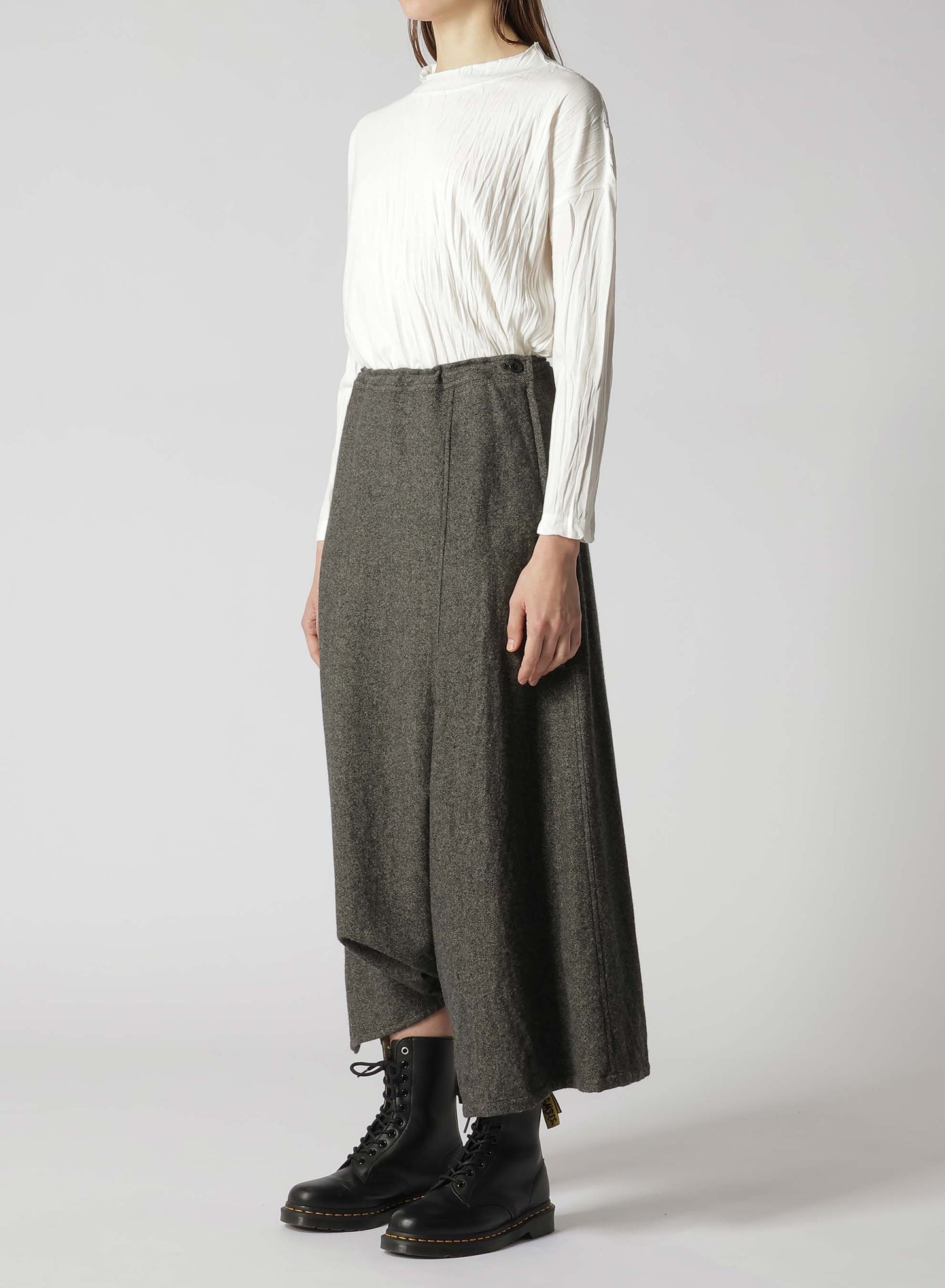 WOOL FLANNEL STRING WAIST ASSYMETRIC PANTS