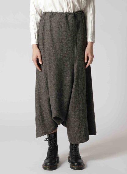 WOOL FLANNEL STRING WAIST ASSYMETRIC PANTS