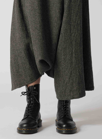 WOOL FLANNEL STRING WAIST ASSYMETRIC PANTS