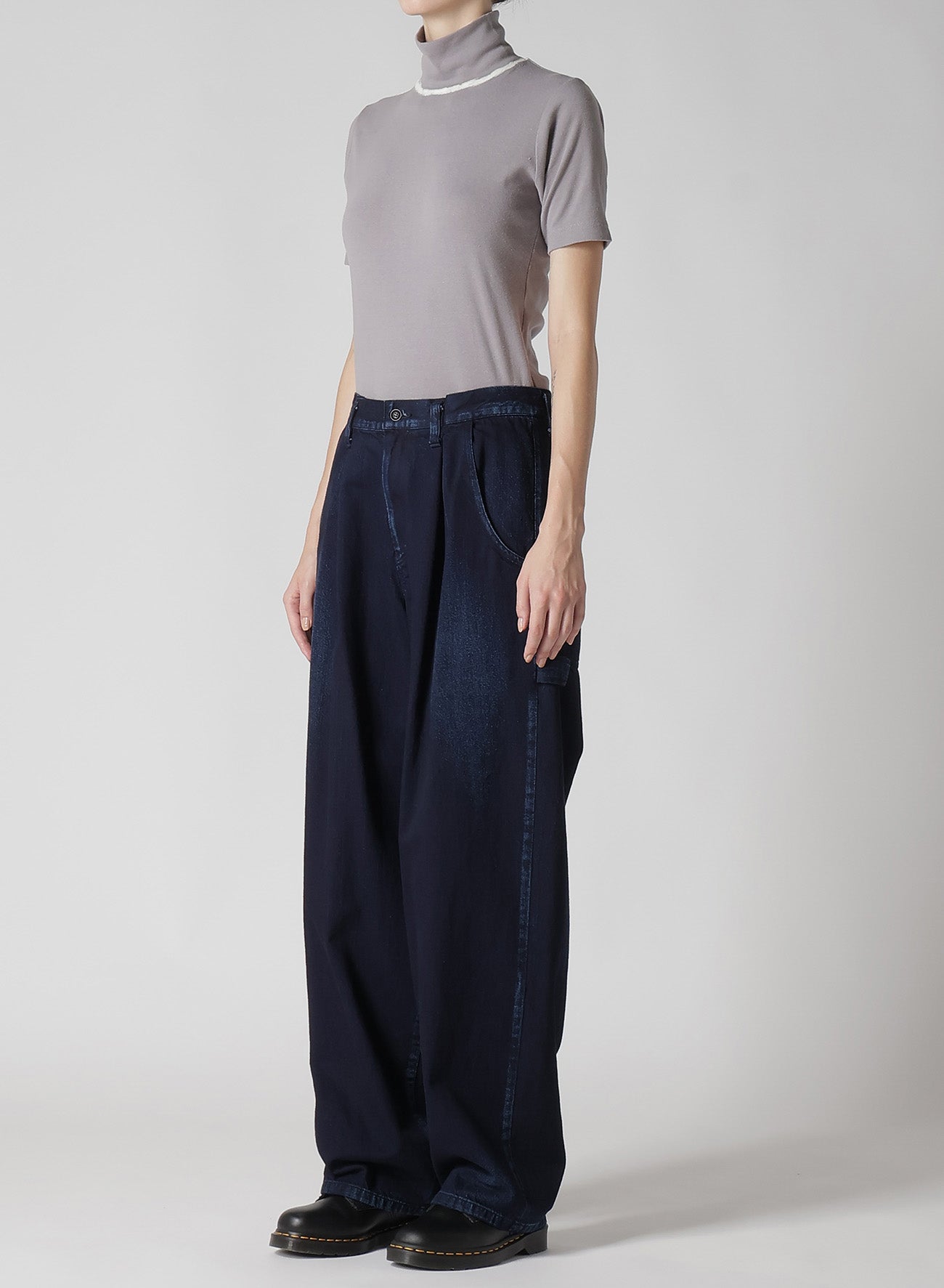 10OZ DENIM SINGLE-PLEATED WIDE LEG PANTS