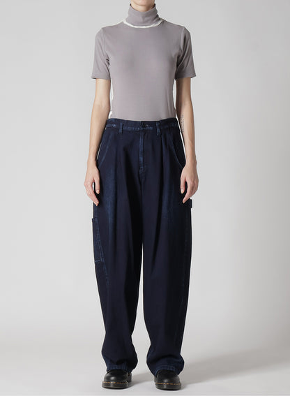 10OZ DENIM SINGLE-PLEATED WIDE LEG PANTS