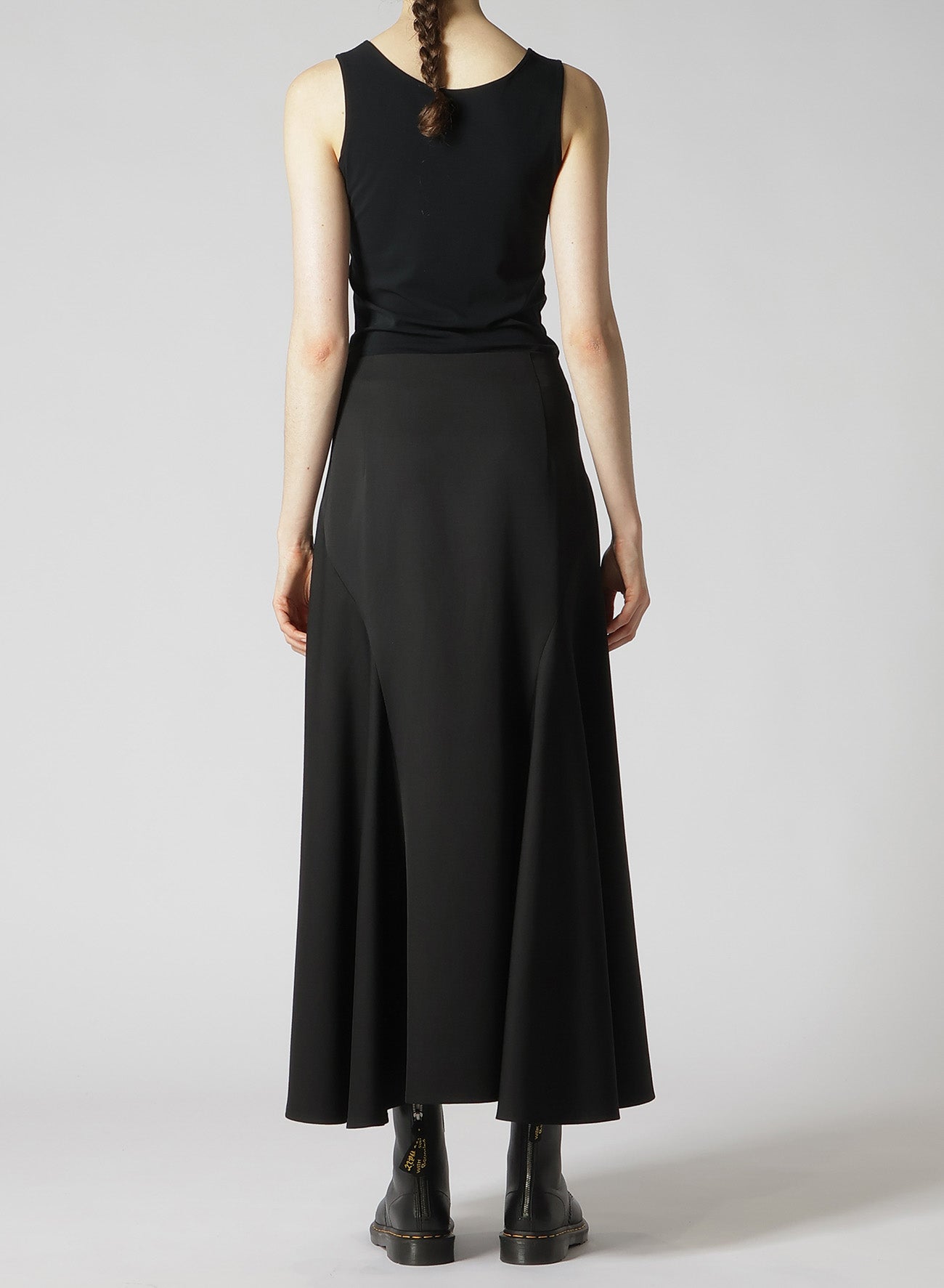 WOOL GABARDINE PANEL FLARE SKIRT