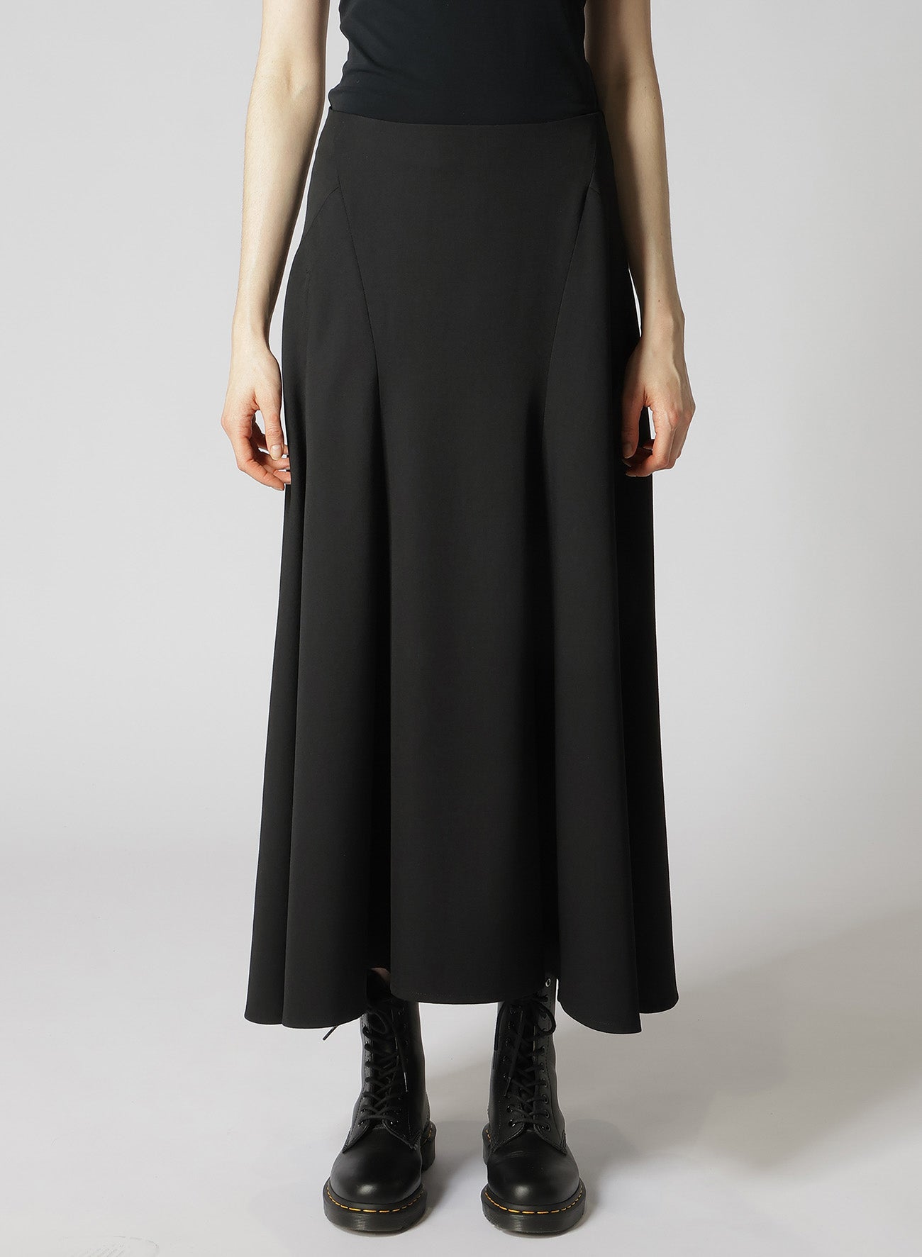 WOOL GABARDINE PANEL FLARE SKIRT