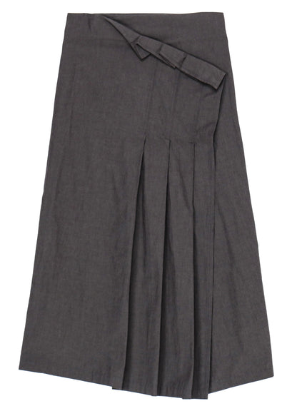 COTTON CHAMBRAY PLEATED WRAP SKIRT