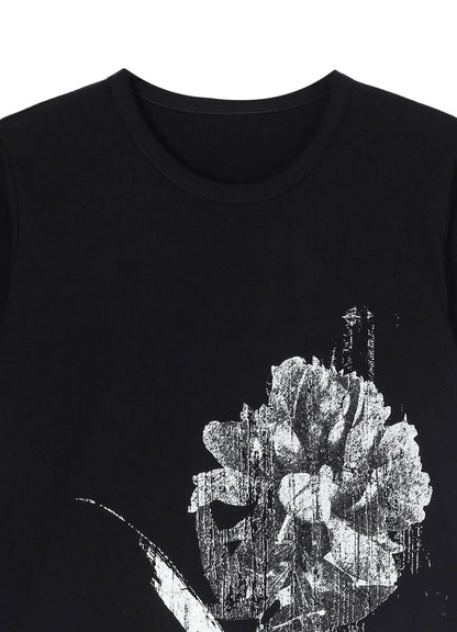 COTTON JERSEY FLOWER PRINT ROUND NECK T