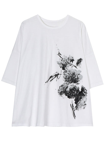 COTTON JERSEY FLOWER PRINT ROUND NECK BIG T