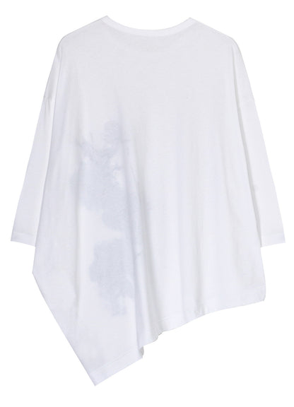 COTTON JERSEY FLOWER PRINT ASYMMETRIC DRAPE T