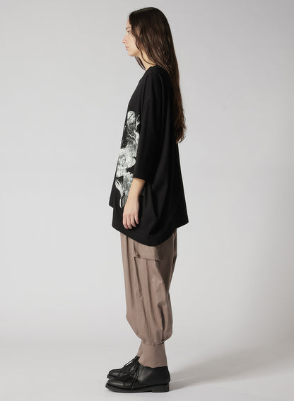 COTTON JERSEY FLOWER PRINT ASYMMETRIC DRAPE T