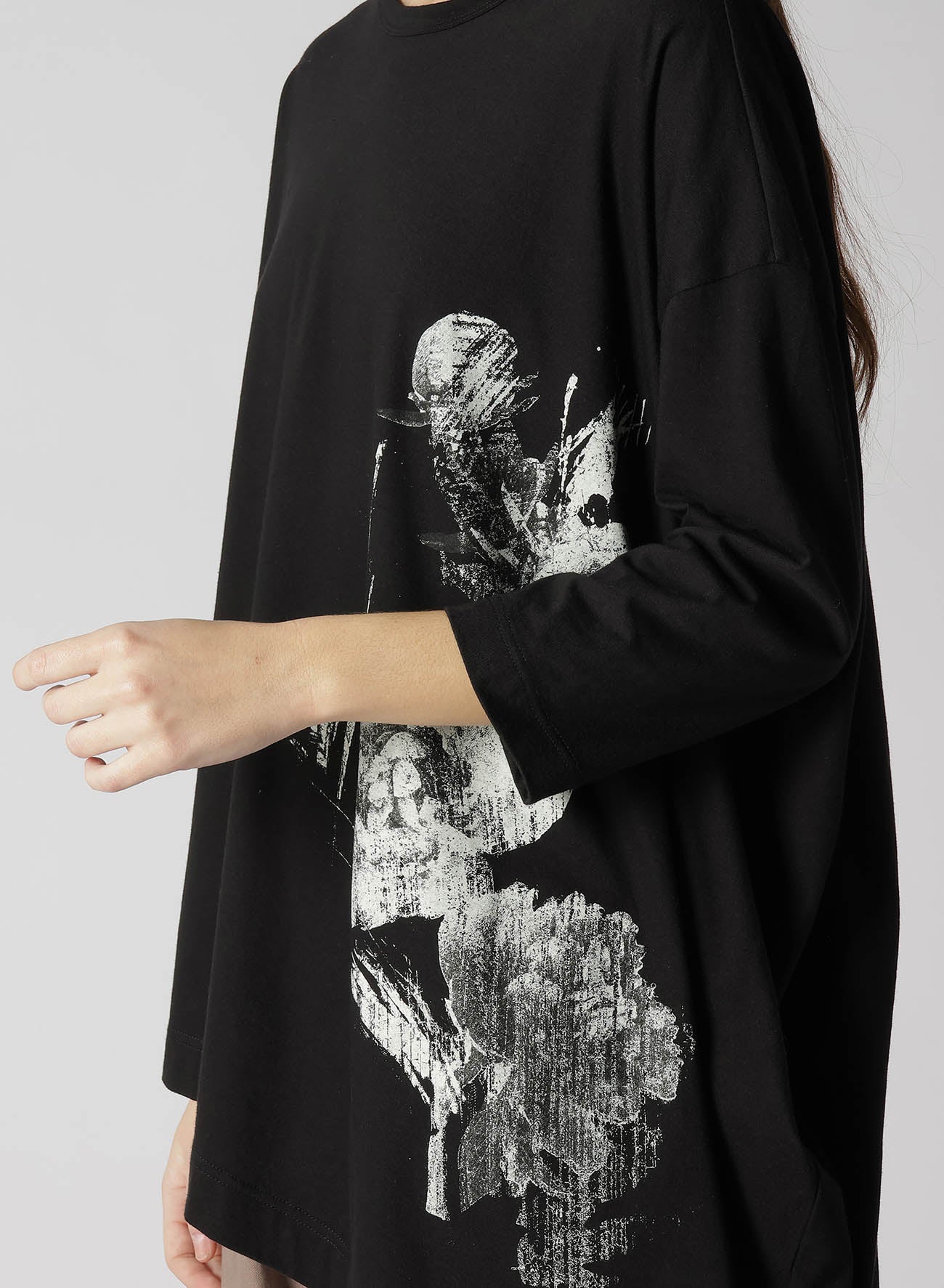 COTTON JERSEY FLOWER PRINT ASYMMETRIC DRAPE T – THE SHOP YOHJI YAMAMOTO