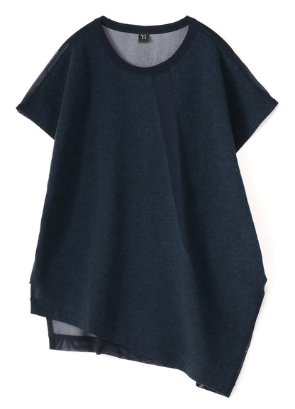 POLYESTER TULLE x WOOL NEEDLE PUNCH UNBALANCE T-SHIRT