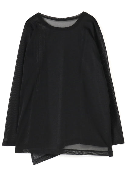 POLYESTER TULLE x WOOL NEEDLE PUNCH HEM FLARE LONG SLEEVE T-SHIRT