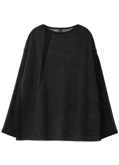 POLYESTER TULLE x WOOL NEEDLE PUNCH BOAT NECK BIG T-SHIRT