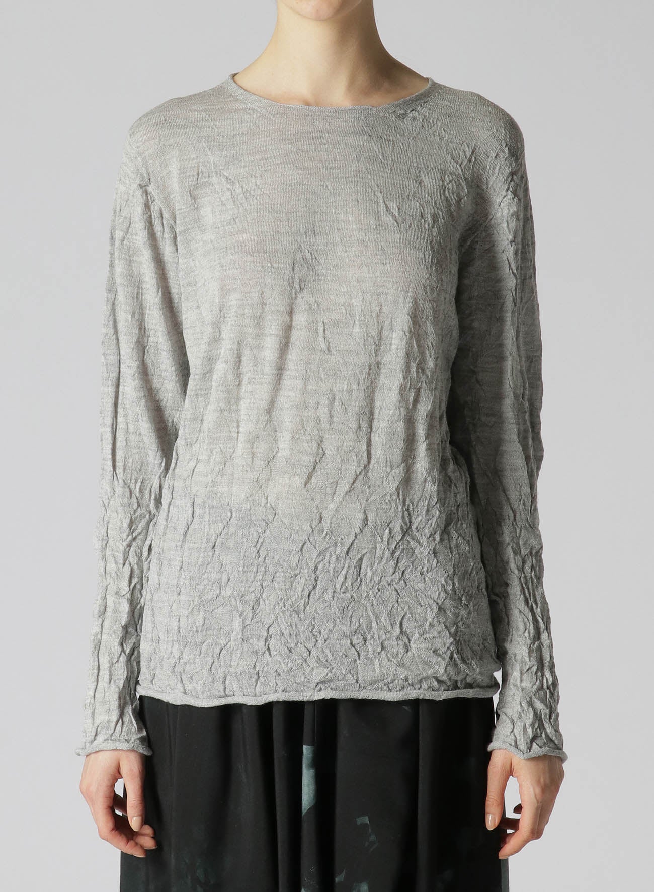 WOOL WRINKLE ROUND NECK LONG SLEEVE T-SHIRT