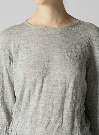 WOOL WRINKLE ROUND NECK LONG SLEEVE T-SHIRT