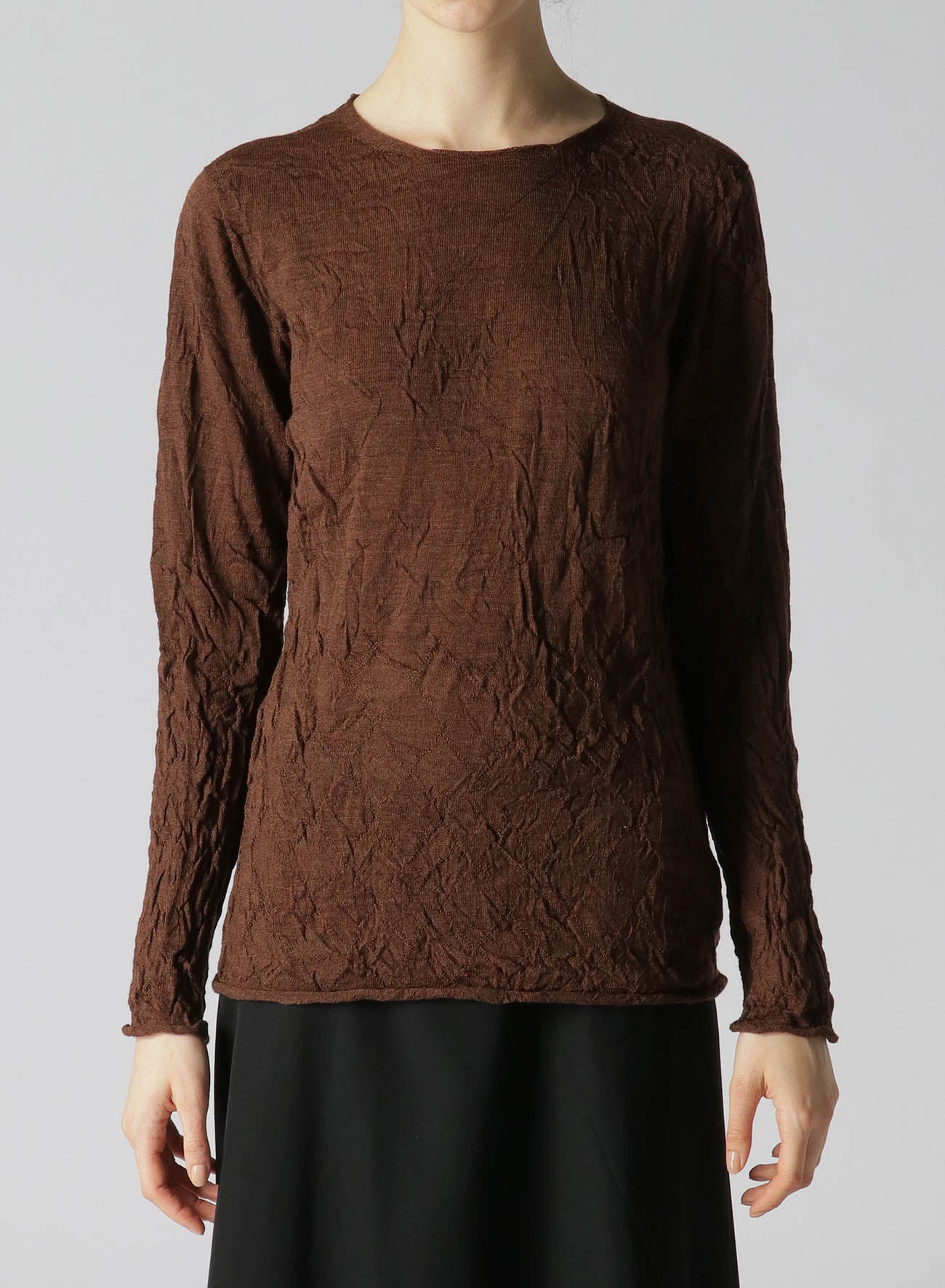 WOOL WRINKLE ROUND NECK LONG SLEEVE T-SHIRT