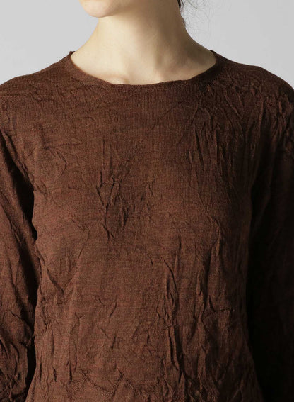 WOOL WRINKLE ROUND NECK LONG SLEEVE T-SHIRT