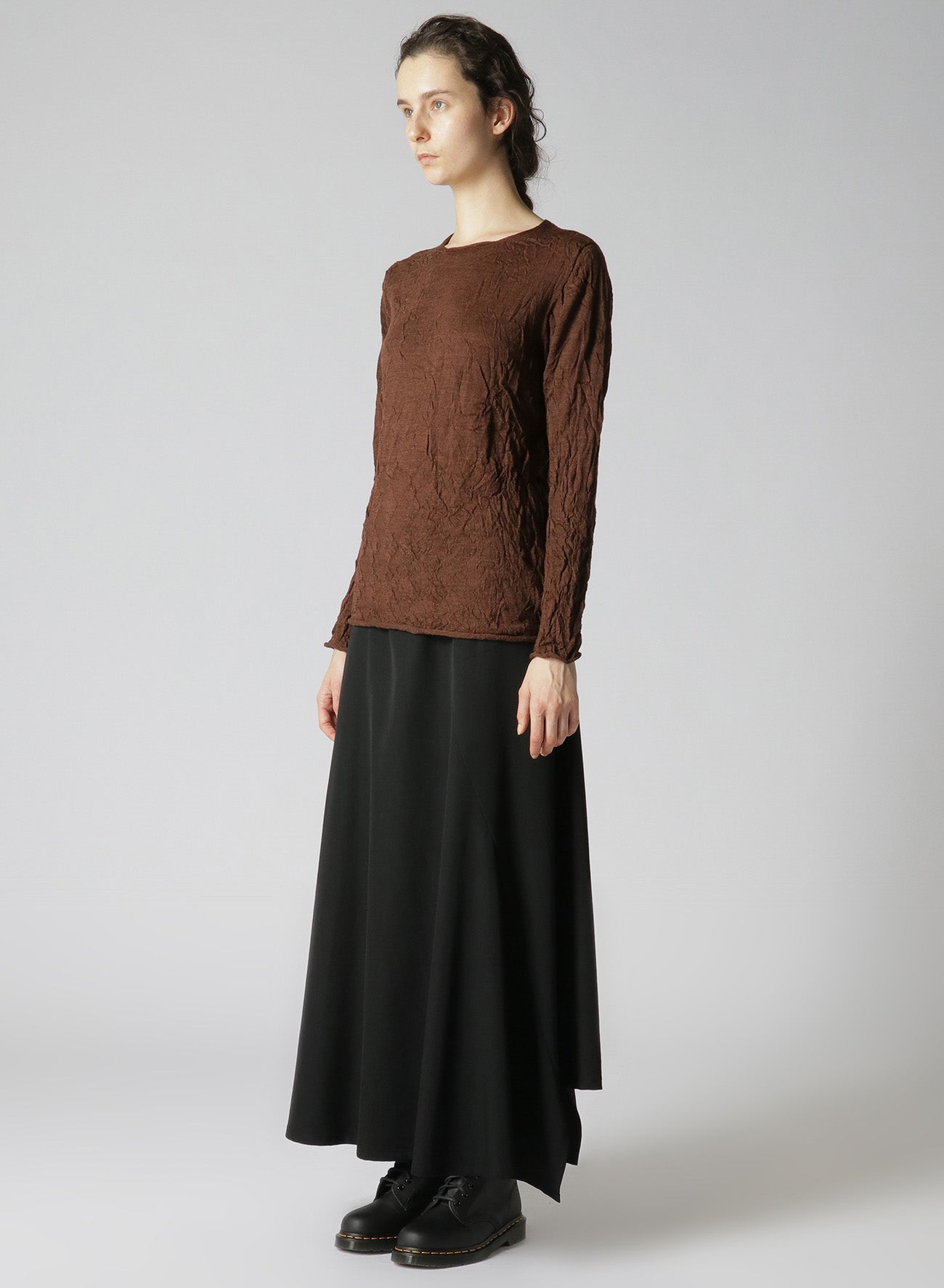 WOOL WRINKLE ROUND NECK LONG SLEEVE T-SHIRT