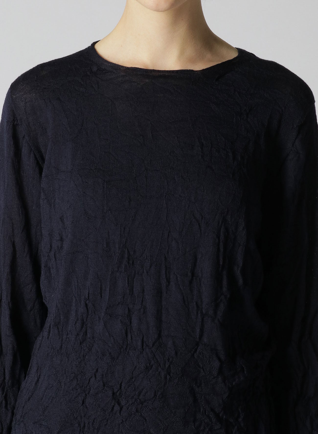 WOOL WRINKLE ROUND NECK LONG SLEEVE T-SHIRT