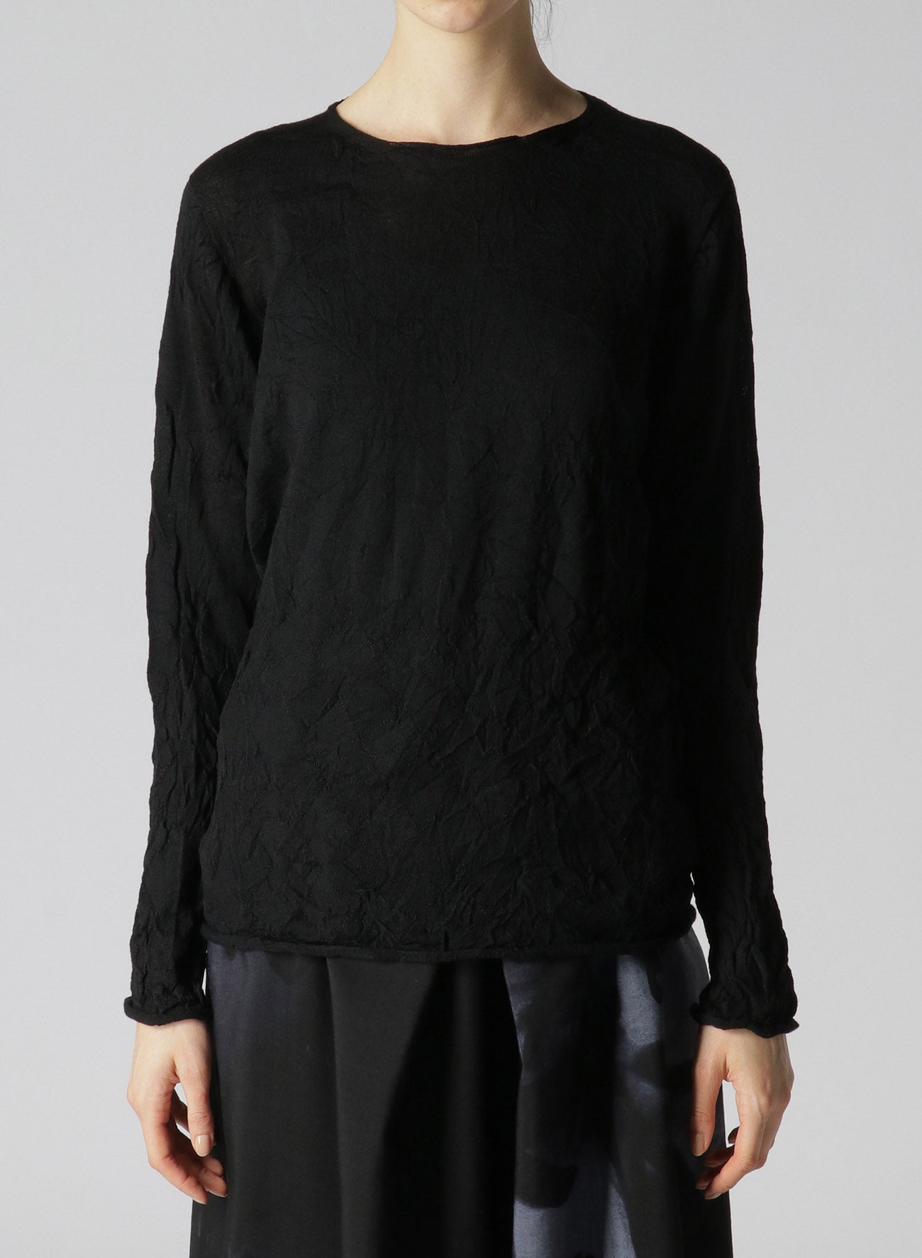 WOOL WRINKLE ROUND NECK LONG SLEEVE T-SHIRT