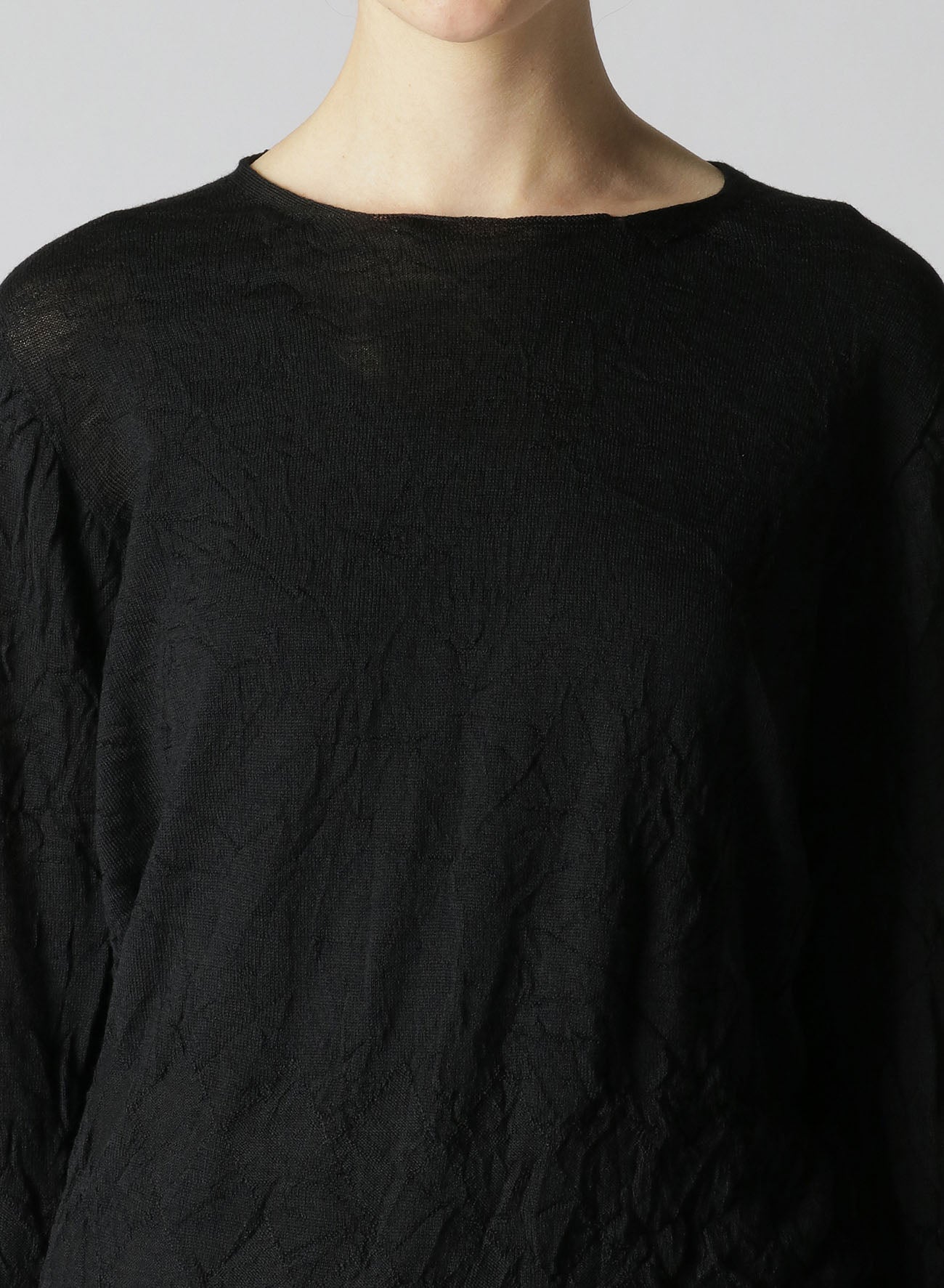 WOOL WRINKLE ROUND NECK LONG SLEEVE T-SHIRT