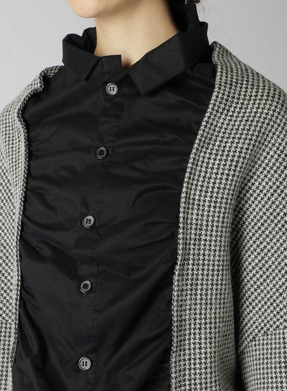 HOUNDSTOOTH JACQUARD LAYERED LONG SLEEVE SHIRT