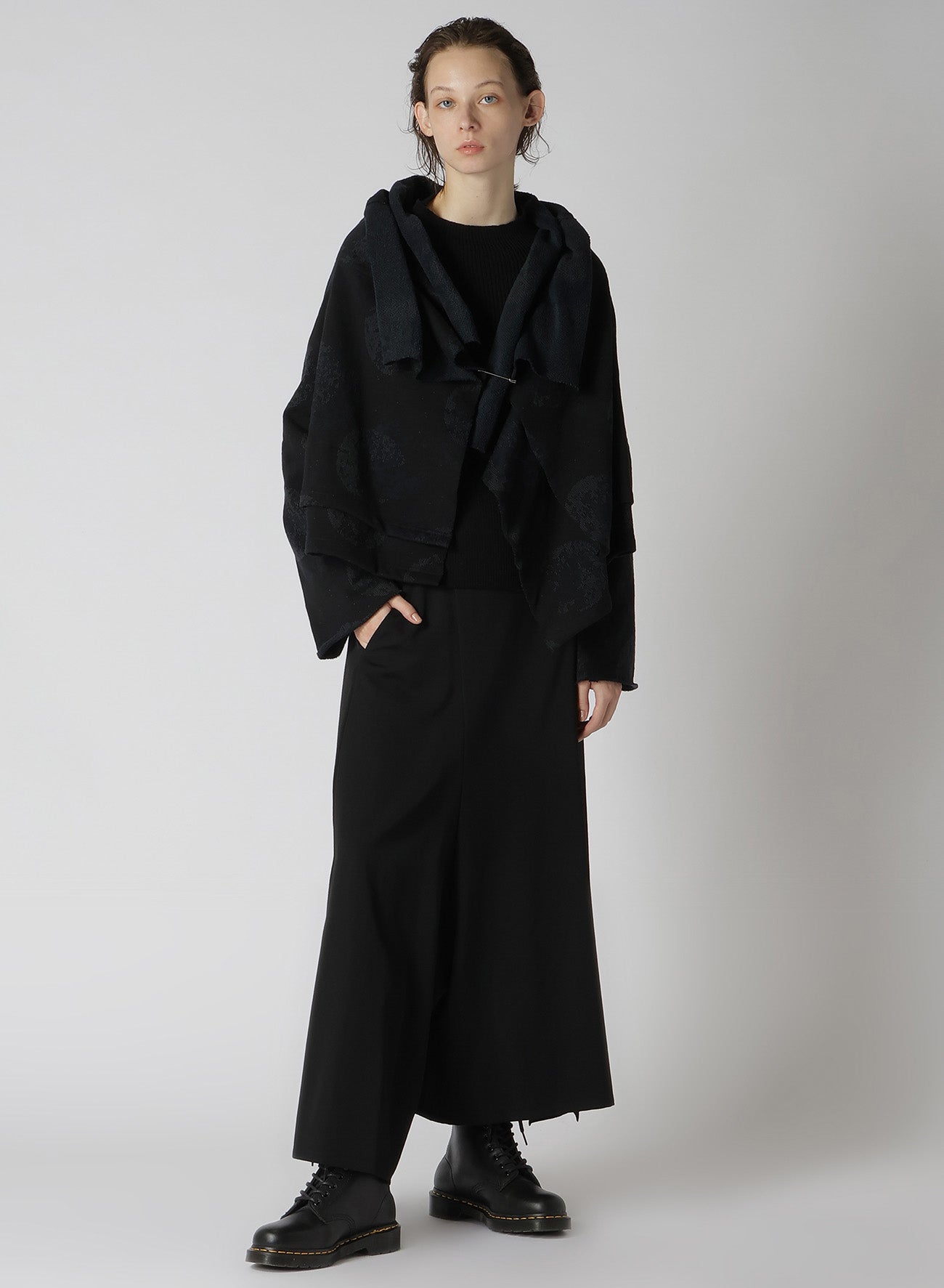 COTTON JERSEY ASYMMETRY DOT DRAPEY COAT