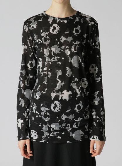 WOOL JERSEY DOT PRINT LONG SLEEVE T-SHIRT