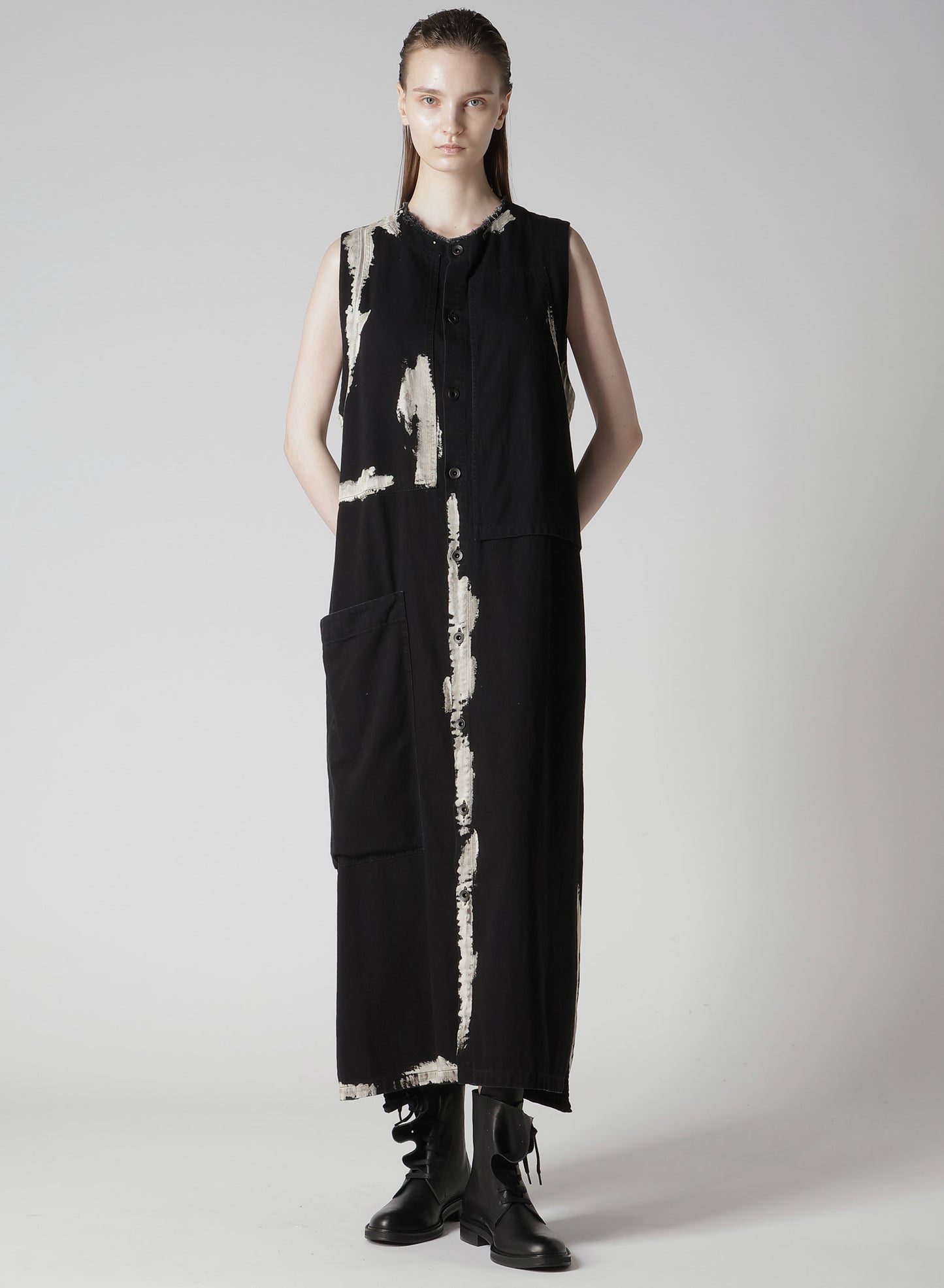 8OZ DENIM BRUSH BLEACH LONG DRESS