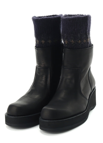 JACQUARD KNIT LEATHER COMBI NORDIC KNITTED BOOTS