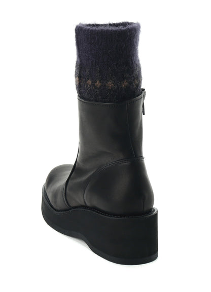 JACQUARD KNIT LEATHER COMBI NORDIC KNITTED BOOTS