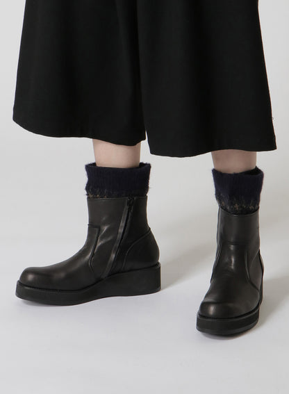 JACQUARD KNIT LEATHER COMBI NORDIC KNITTED BOOTS
